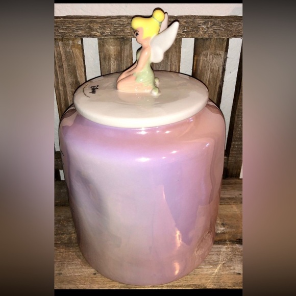 New Rae Dunn Disney Tinkerbell Cookie Jar Pink Iridescent Color- Ceramic Jar - Picture 5 of 9